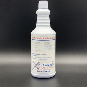 A bottle of Non Acid Bowl Cleaner on a black surface.